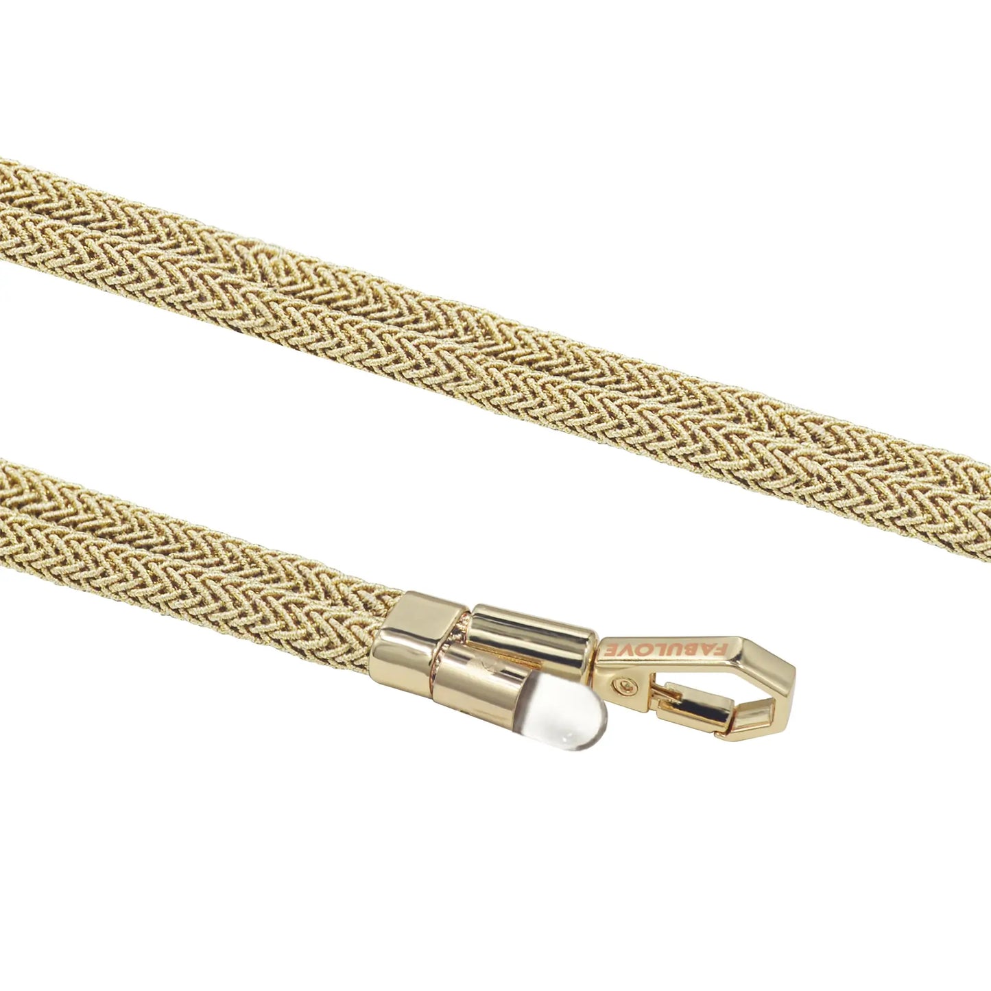 Macro texture of BlingBling golden Lurex metallic braided on crossbody strap