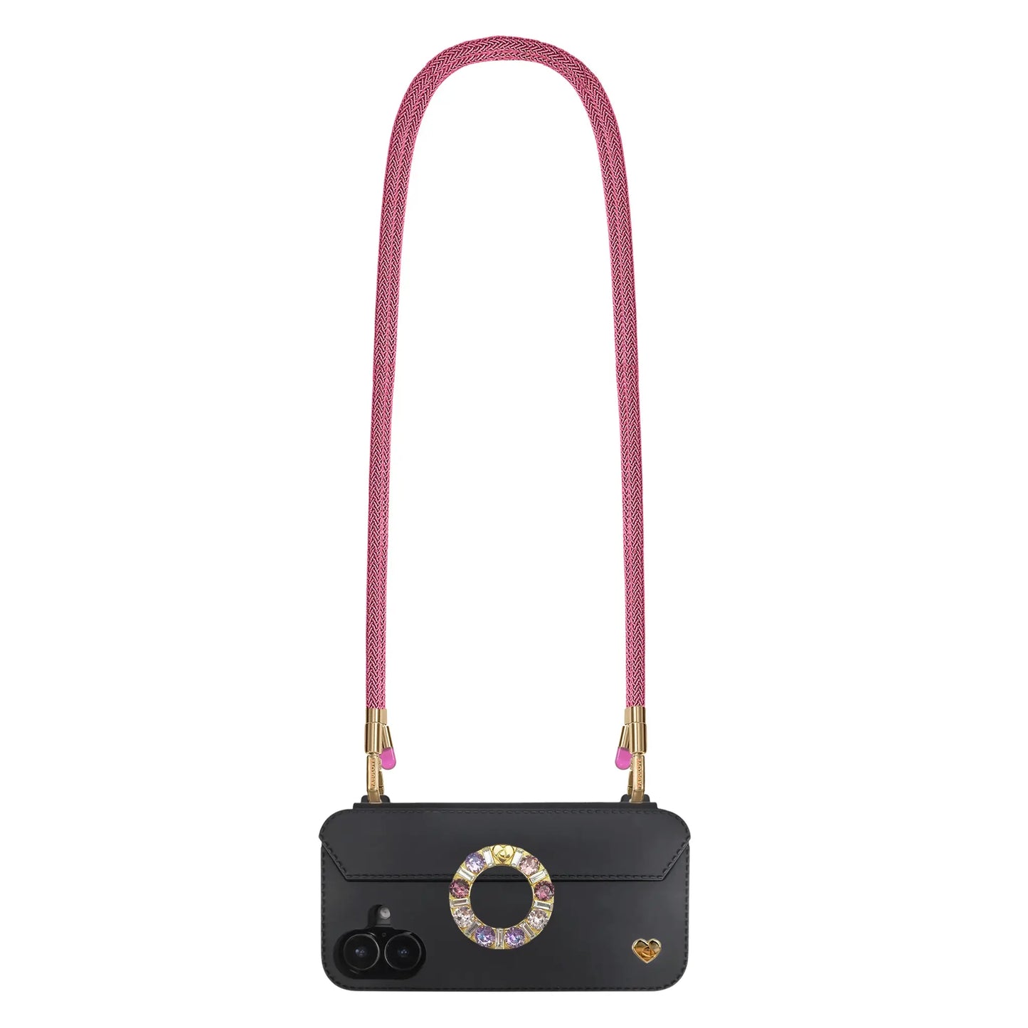Scarlet phone crossbody strap securely mounted on FABULOVE iPhone case