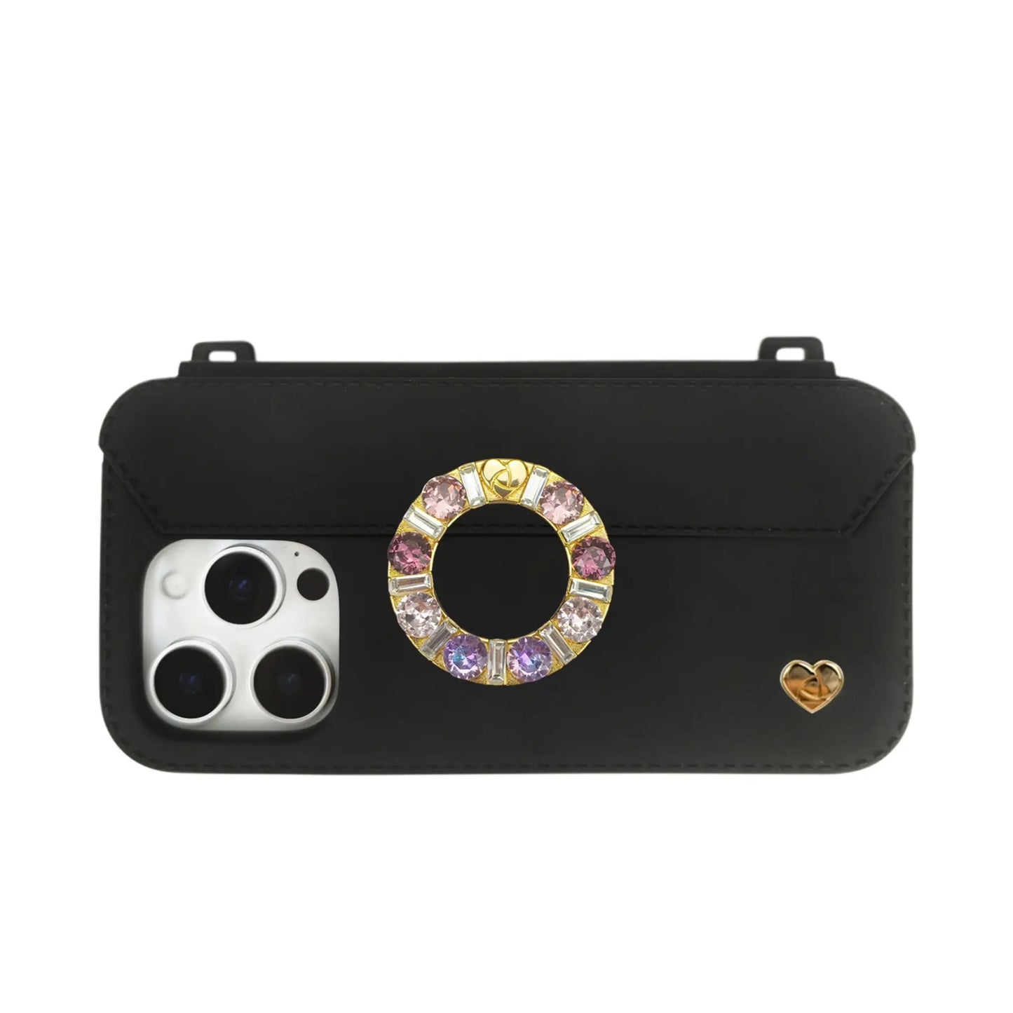 Elegant Black iPhone 16 Pro Max Purse Case with Ring Accent