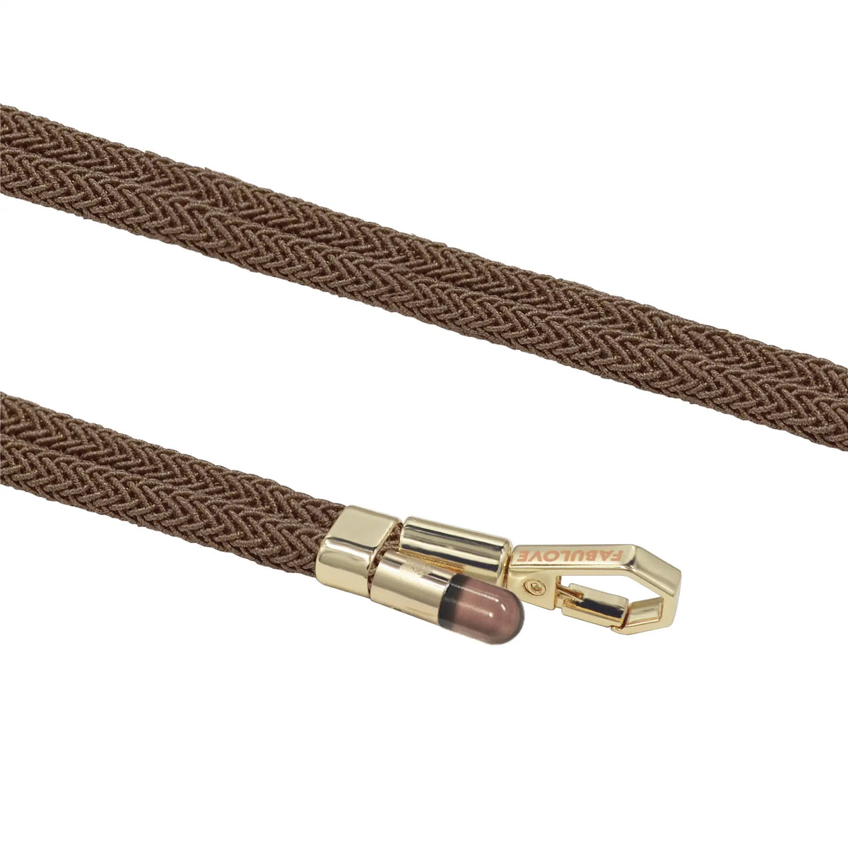 Close-up texture of BlingBling Caramel Brown Lurex braid on crossbody strap