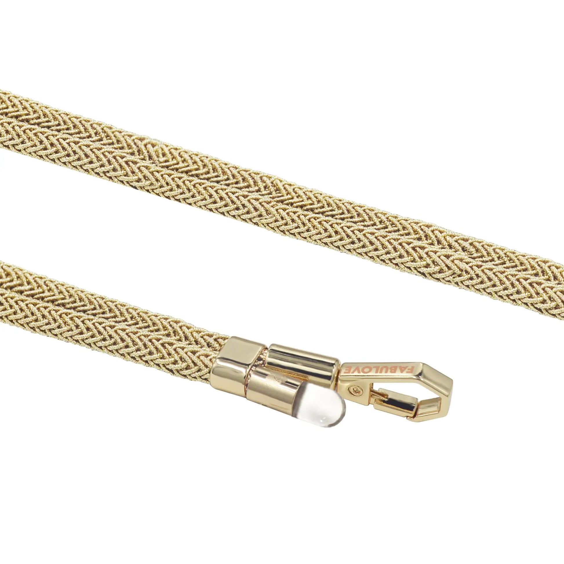 Macro texture of BlingBling golden Lurex metallic braided on crossbody strap