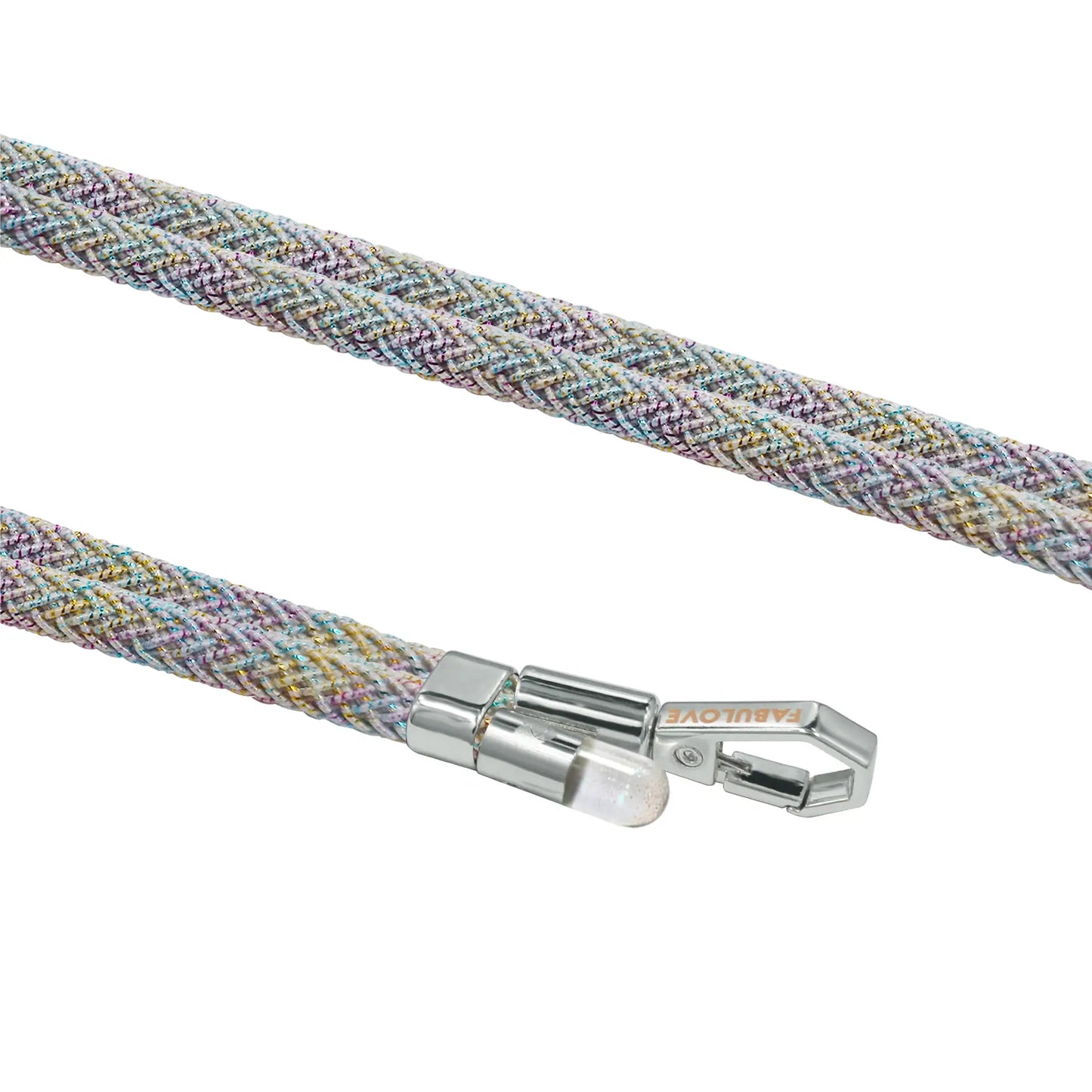 Iridescent texture detail of BlingBling Lurex braid on crossbody strap