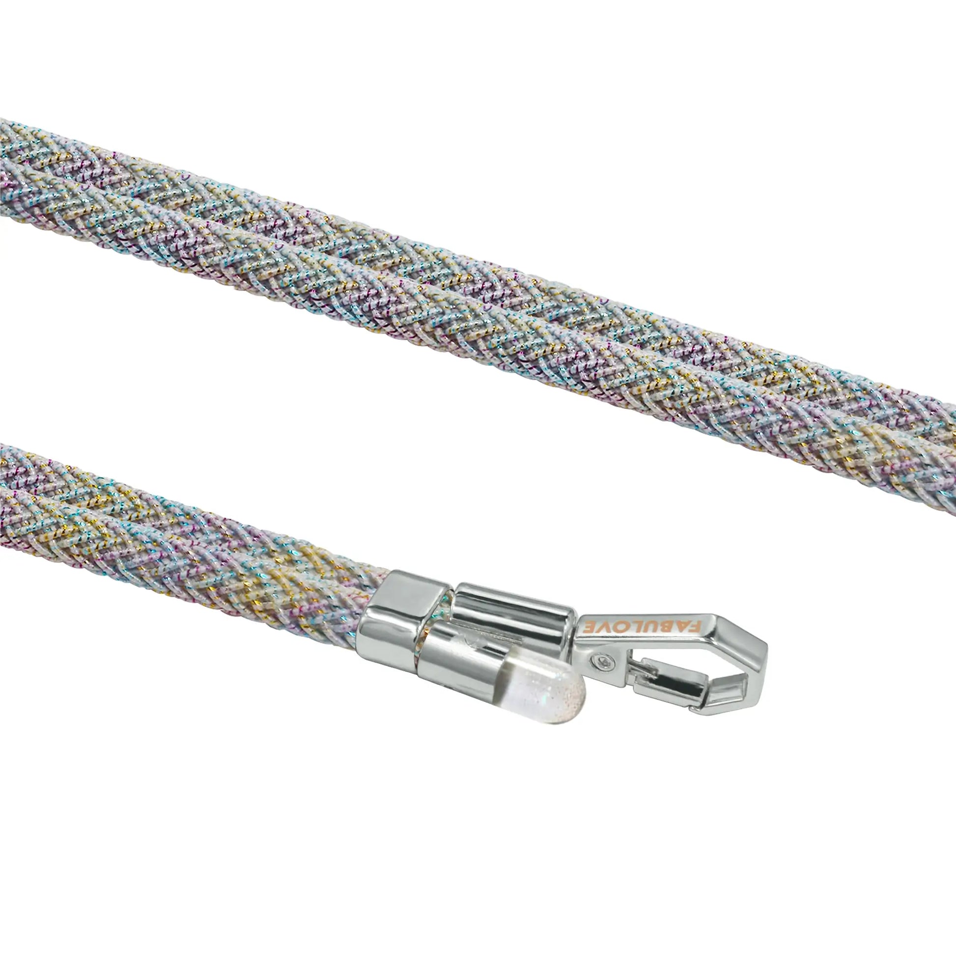 Iridescent texture detail of BlingBling Lurex braid on crossbody strap