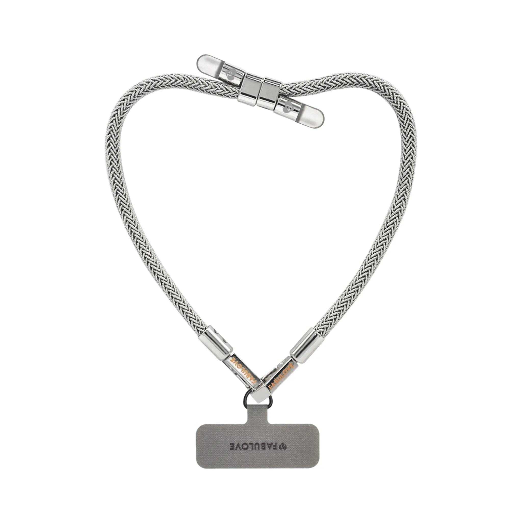 Silver BlingBling wristlet strap displayed on strap card with Tiny Bulb reflector ends