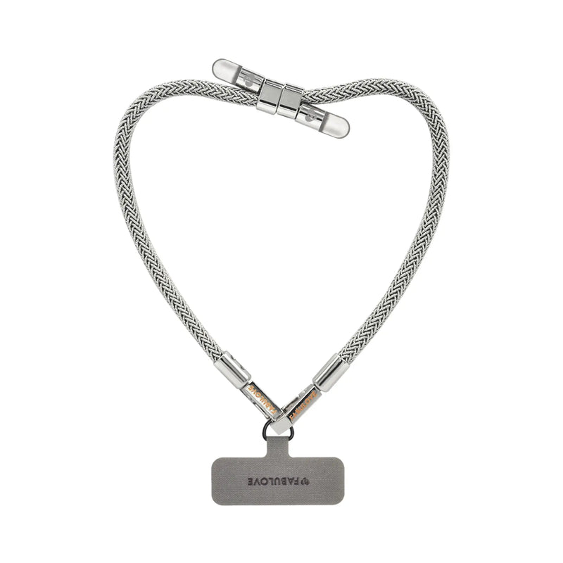 Silver BlingBling wristlet strap displayed on strap card with Tiny Bulb reflector ends