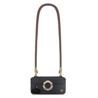 Caramel Brown phone crossbody strap securely mounted on FABULOVE iPhone case