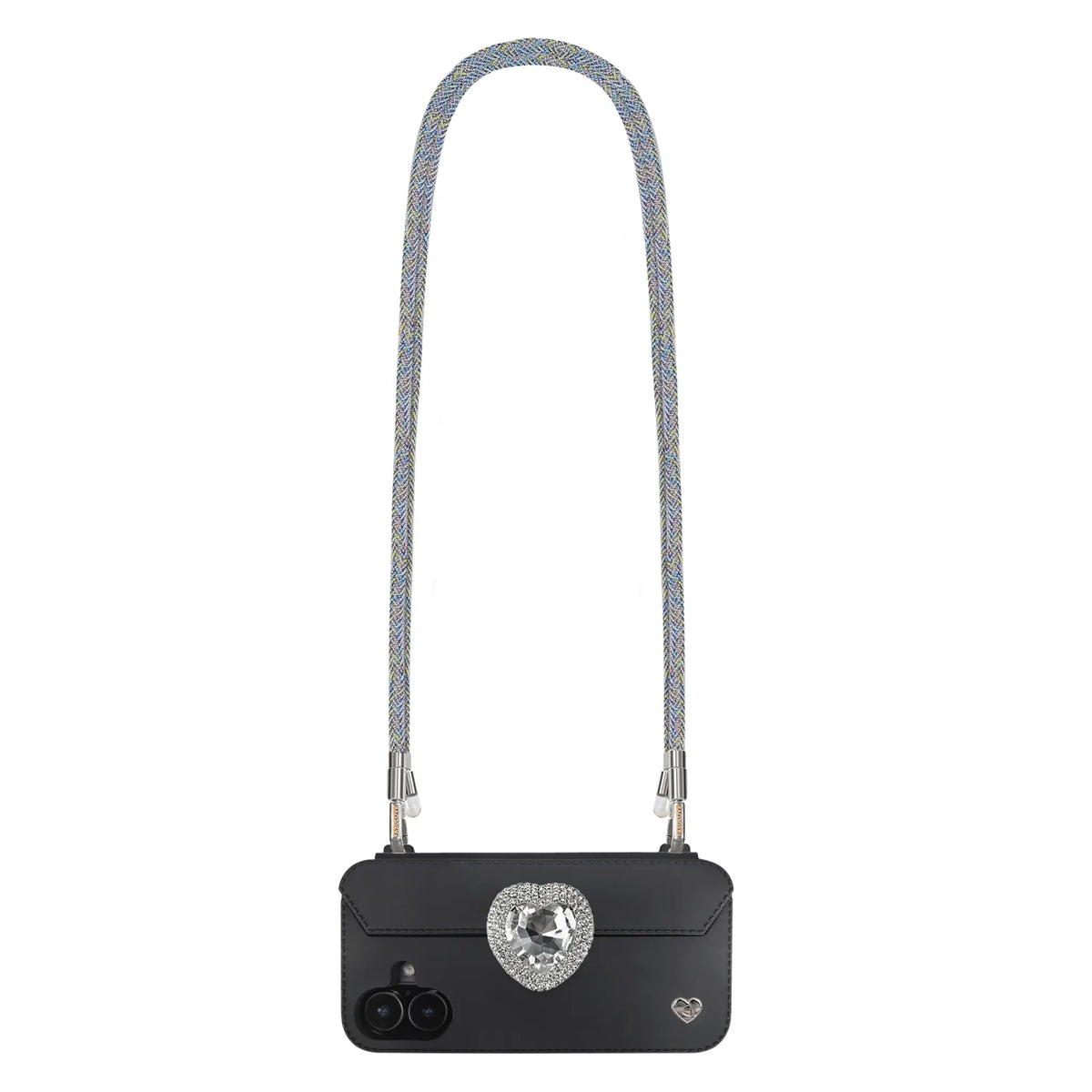 Iridescent phone crossbody strap securely mounted on FABULOVE iPhone case