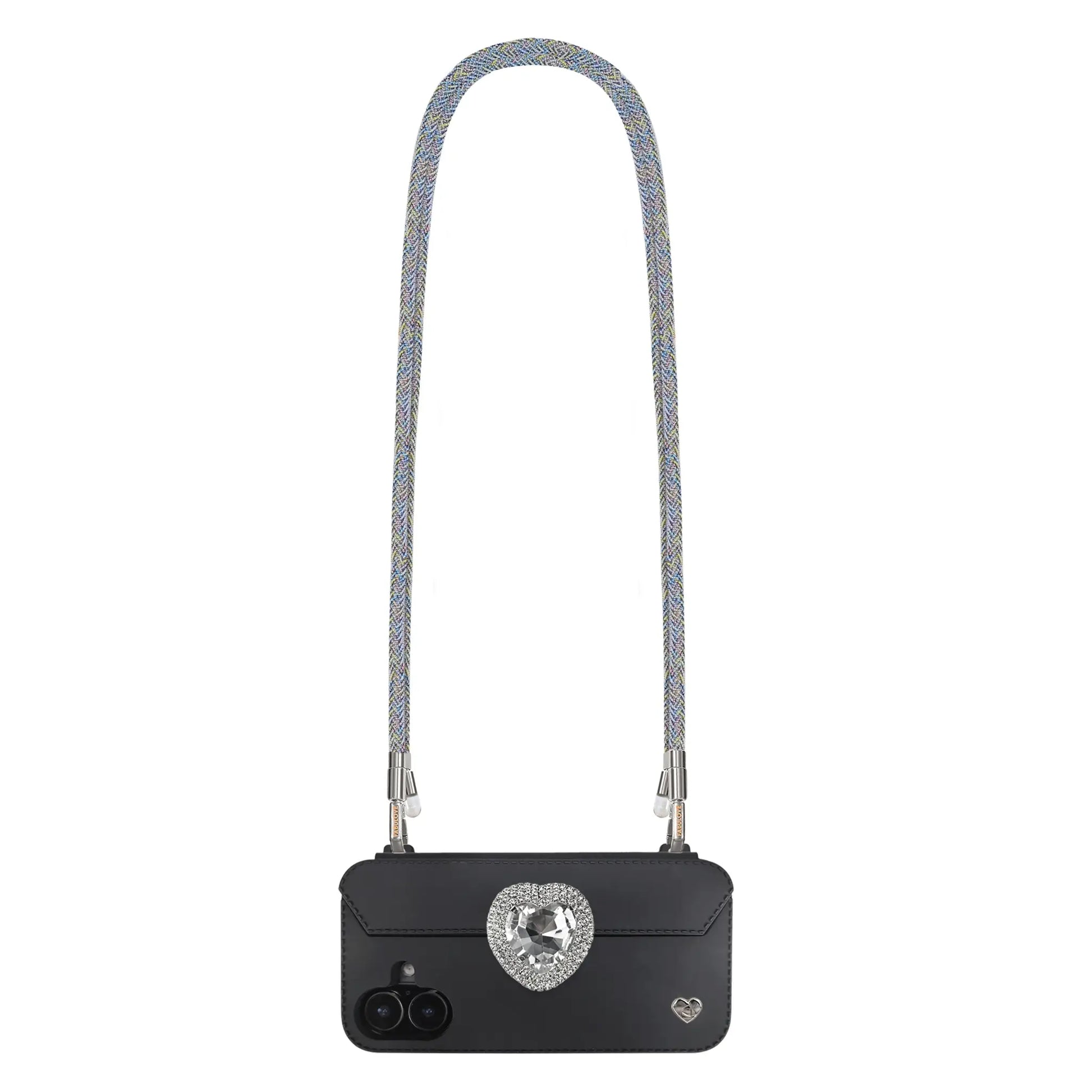 Iridescent phone crossbody strap securely mounted on FABULOVE iPhone case