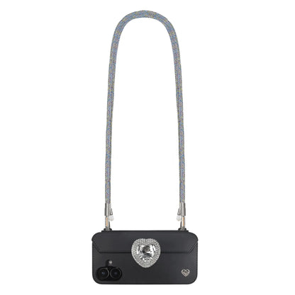 Iridescent phone crossbody strap securely mounted on FABULOVE iPhone case