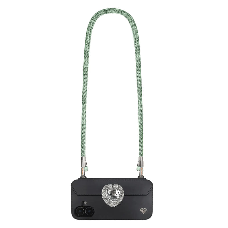 Mint Green phone crossbody strap securely secured to FABULOVE case lanyard holes