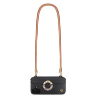 Peach Orange phone crossbody strap securely attached to FABULOVE iPhone case