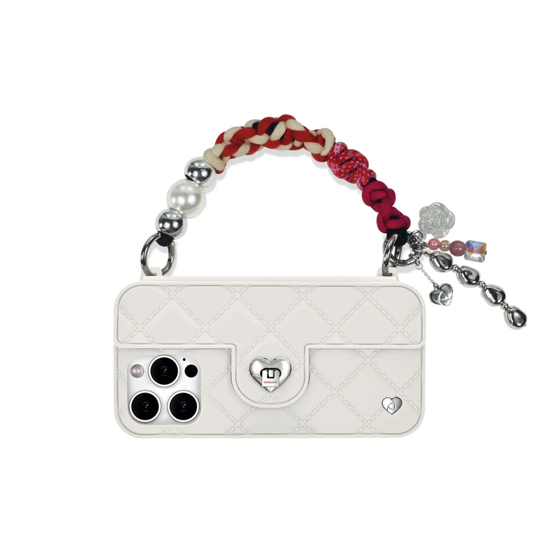 Handle straps attached to FABULOVE phone case ears for charm use