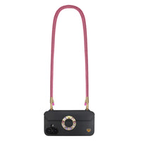 Scarlet phone crossbody strap securely mounted on FABULOVE iPhone case