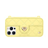 Yellow recycled silicone iPhone case with card pocket and strap-ready ears