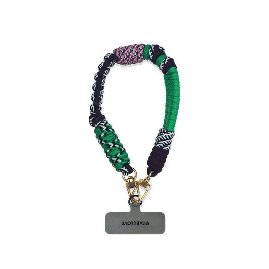 Spica wristlet in hand-braided TENCEL™ hanging naturally with strap card