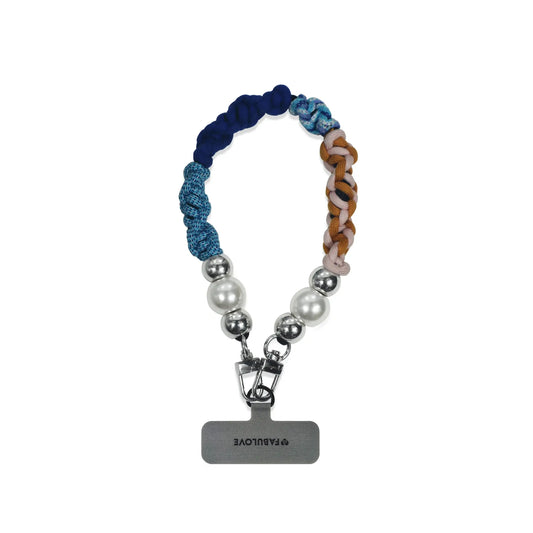 Front view of Titan color hand-braided wristlet hanging with strap card attachment