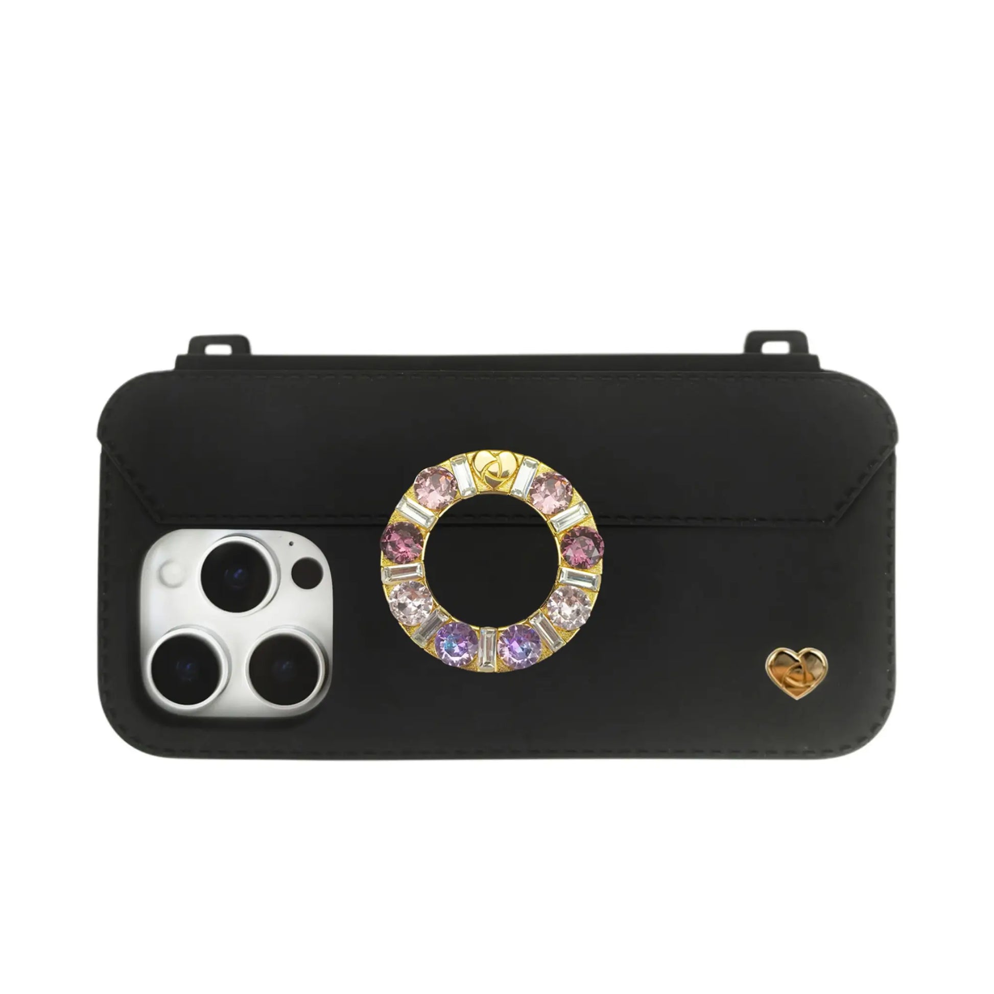 Elegant Black iPhone 16 Pro Max Purse Case with Ring Accent